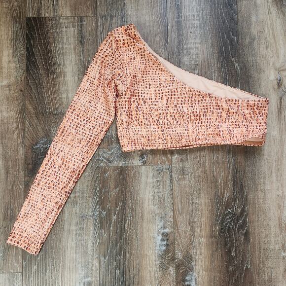 L*Space Cardi Rashguard Top in Wild Bunch Orange Medium One Sleeve - Picture 4 of 5